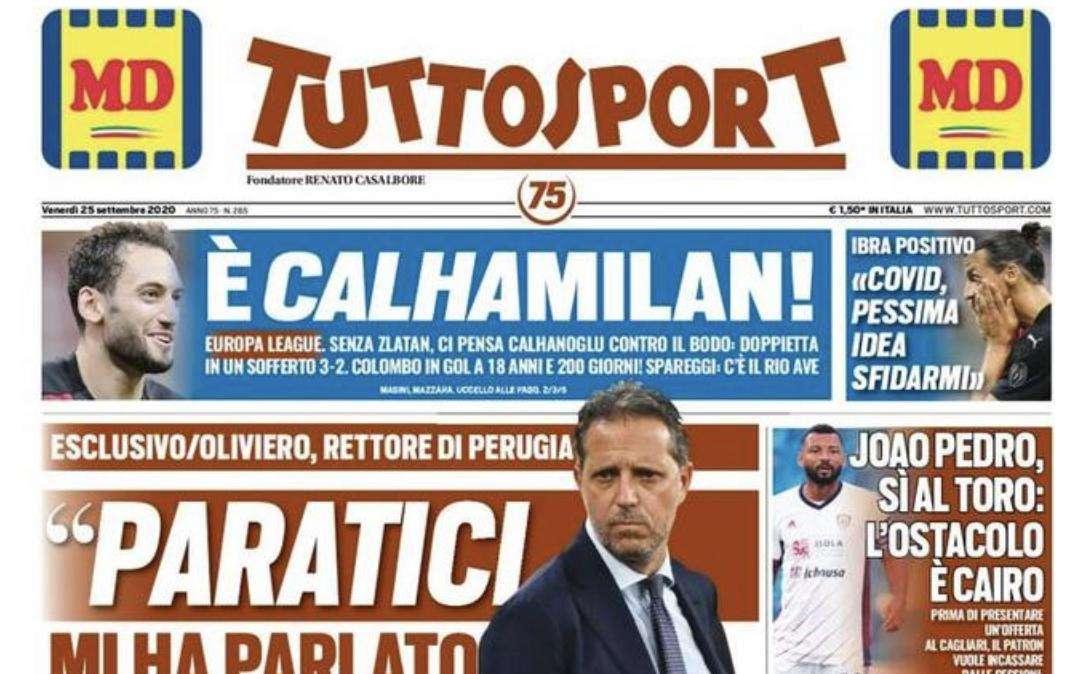 L'apertura di Tuttosport col rettore di Perugia: "Paratici mi ha parlato per 6 secondi"