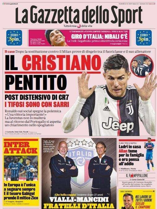 La Gazzetta dello Sport in prima pagina: "Il Cristiano pentito"