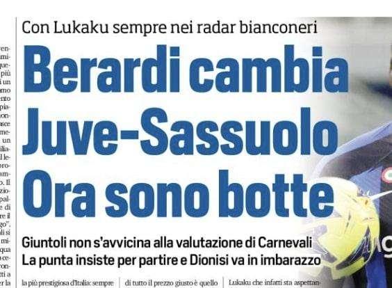 Berardi Juve, Tuttosport: "Mai dire mai. Ma ora sono 'botte' col Sassuolo"
