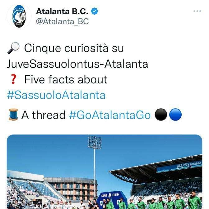 Atalanta, gaffe social: il Sassuolo diventa JuveSassuolontus - FOTO