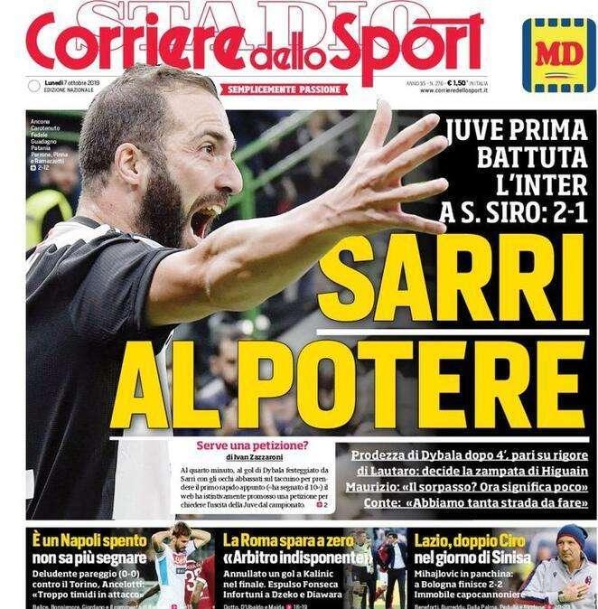 La prima pagina del Corriere dello Sport: "Sarri al potere"