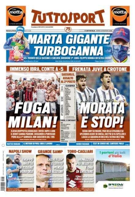 L'apertura di Tuttosport: "Fuga Milan! Morata e stop!"