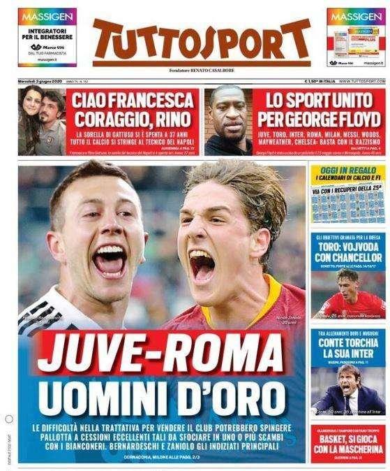 L'apertura di Tuttosport: "Juve-Roma, uomini d'oro"