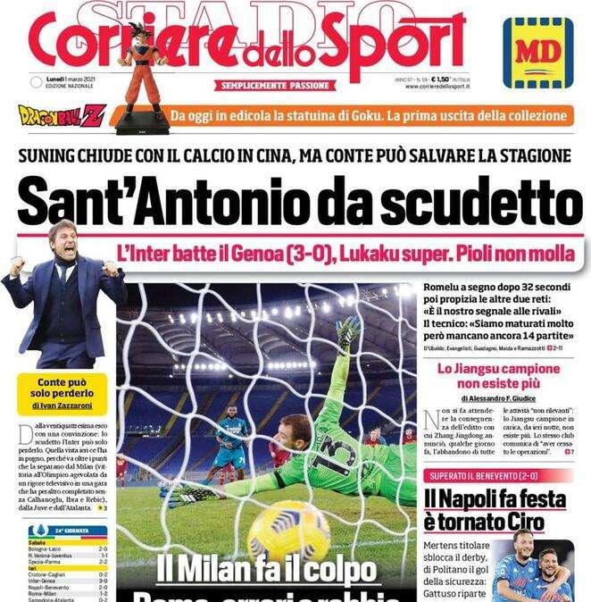 Rassegna stampa sportiva oggi: prime pagine lunedì 1 marzo 2021