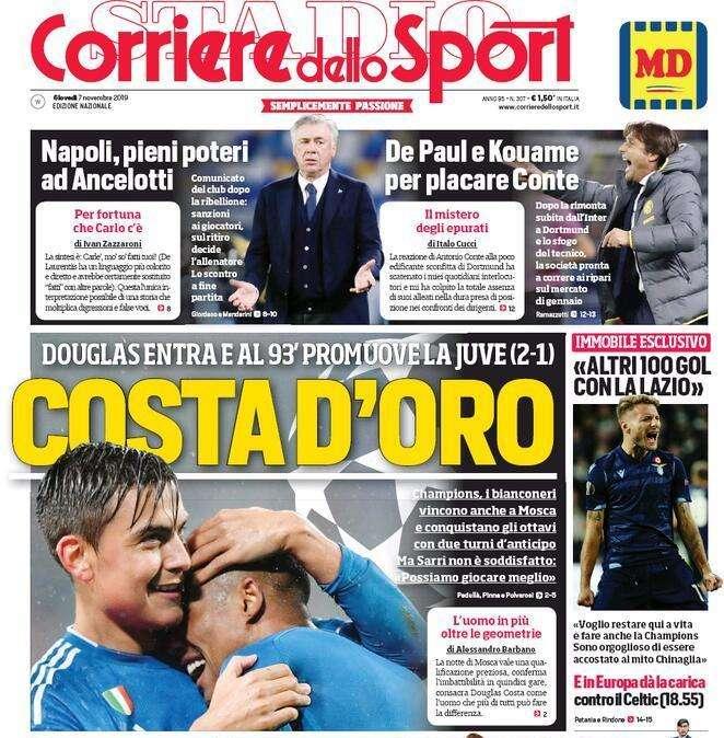 Corriere dello Sport in prima pagina: "Costa d'oro"