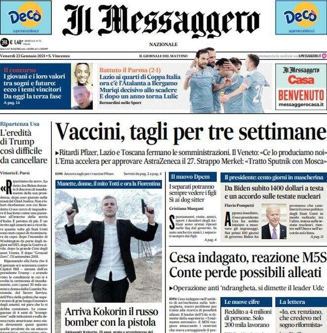 Il Messaggero: "Lazio ai quarti di Coppa Italia, Muriqi decisivo. Ora il Sassuolo"