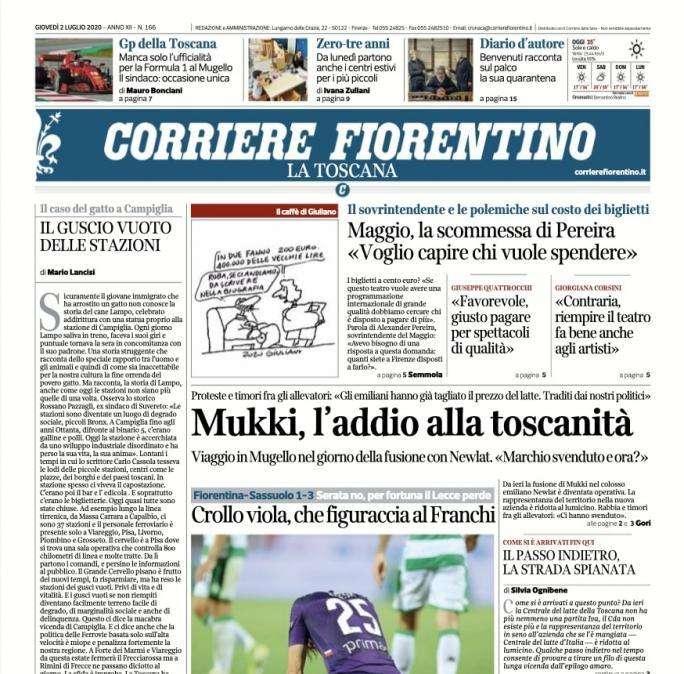 Corriere Fiorentino: "Crollo viola, che figuraccia al Franchi col Sassuolo"