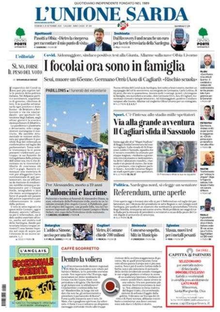 L'Unione Sarda: "Via alla grande avventura. Il Cagliari sfida il Sassuolo"