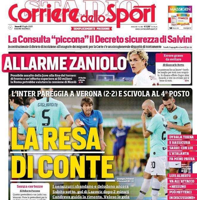 L'apertura del Corriere dello Sport: "La resa di Conte"