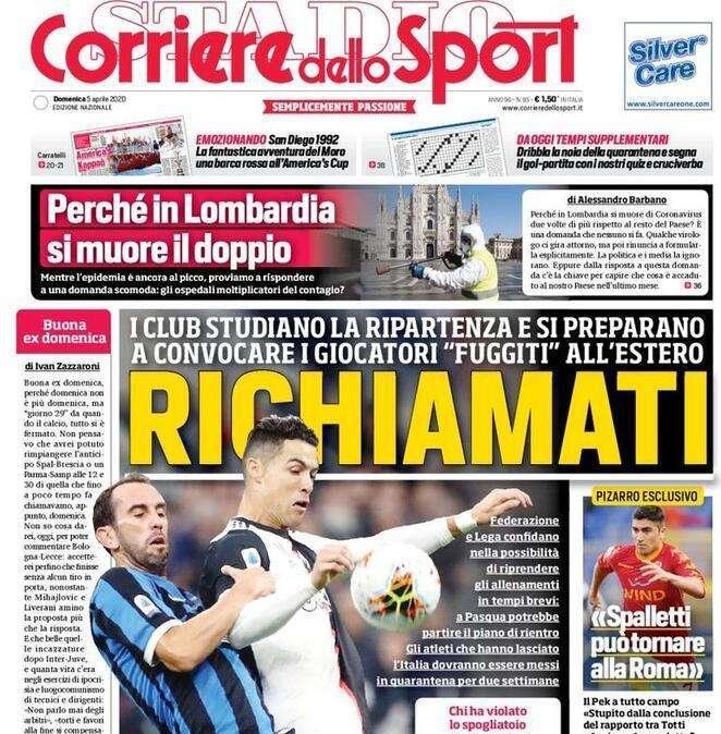 Corriere dello Sport sui calciatori fuggiti all'estero: "Richiamati"