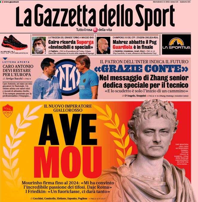 Rassegna stampa sportiva oggi: prime pagine mercoledì 5 maggio 2021
