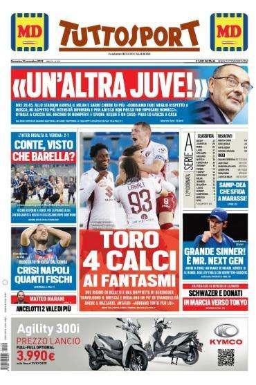 La prima pagina di Tuttosport: "Toro, 4 calci ai fantasmi"