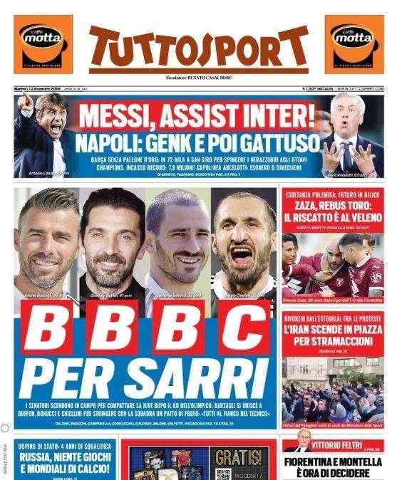 La prima pagina di Tuttosport sulla Juve: "BBBC per Sarri"