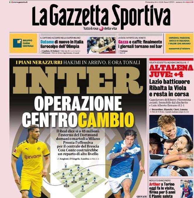 L'apertura de La Gazzetta dello Sport: "Inter, operazione controcambio"