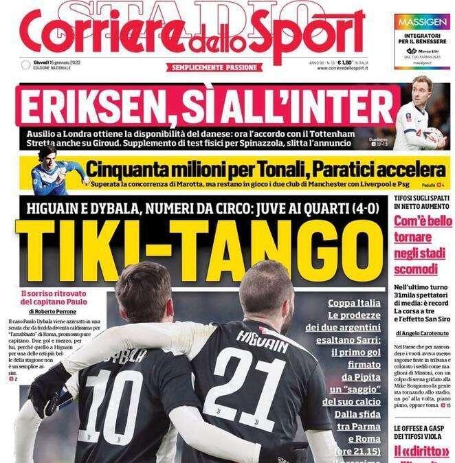 Prima pagina Corriere dello Sport: "Tiki-Tango Juve"