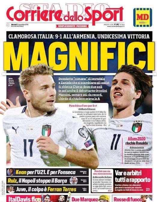 Corriere dello Sport in prima pagina sull'Italia: "Magnifici"