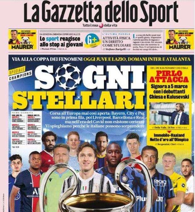 La Gazzetta dello Sport in apertura: "Sogni stellari"
