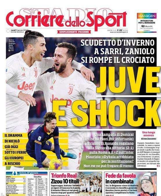 Corriere dello Sport prima pagina oggi: "Juve e shock"