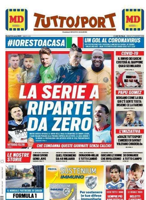 L’apertura di Tuttosport: “La Serie A riparte da zero”