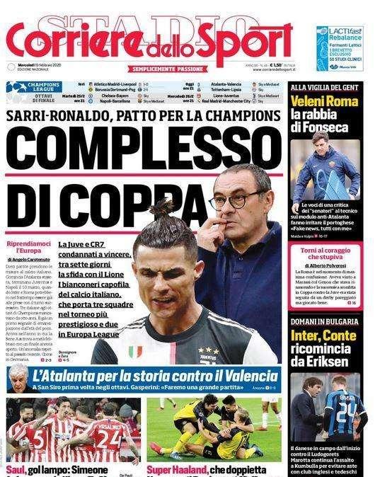  Prima pagina Corriere dello Sport: "Complesso di coppa"