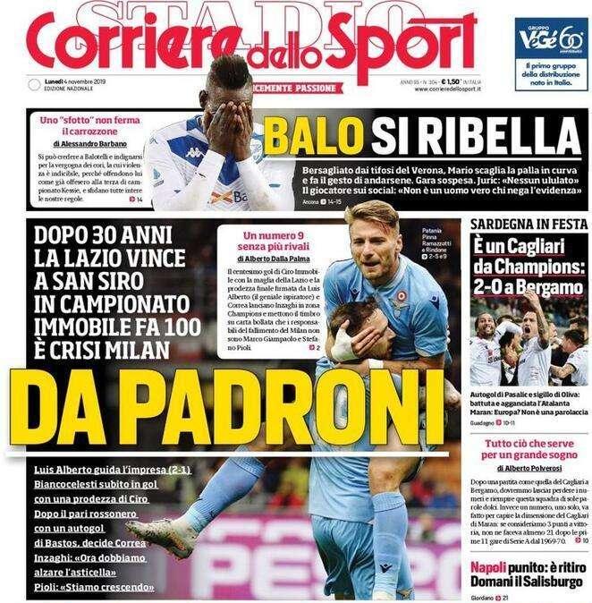 Corriere dello Sport in prima pagina: "Lazio, da padroni"