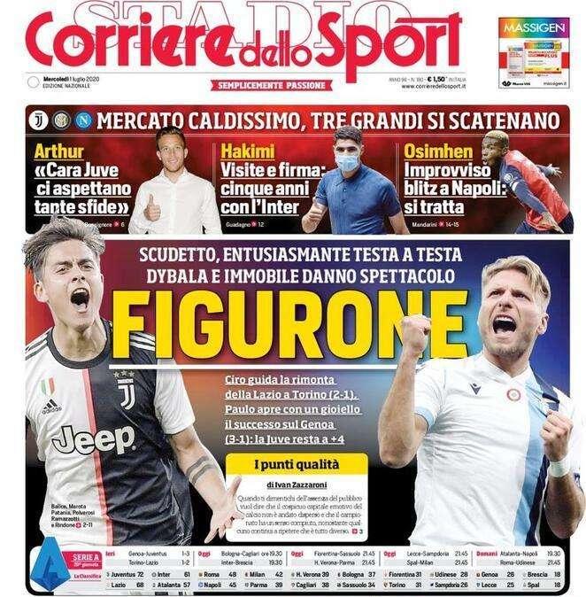 L'apertura del Corriere dello Sport su Juve e Lazio: "Figurone"