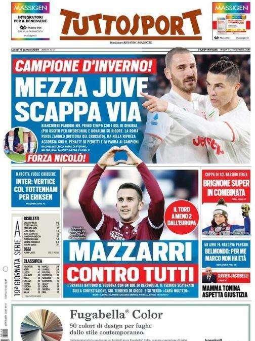 Tuttosport in prima pagina oggi: "Mezza Juve scappa via"