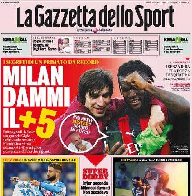 La Gazzetta dello Sport in apertura: "Milan dammi il +5"