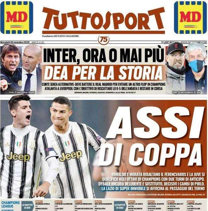 L'apertura di Tuttosport su Morata e Ronaldo: "Assi di Coppa"