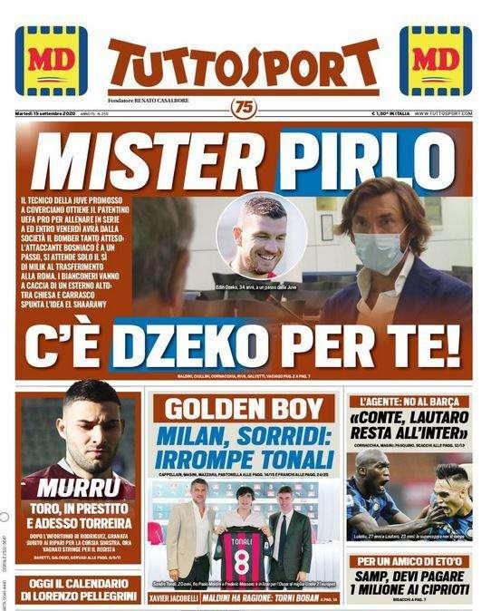 L'apertura di Tuttosport: "Mister Pirlo, c'è Dzeko per te!"