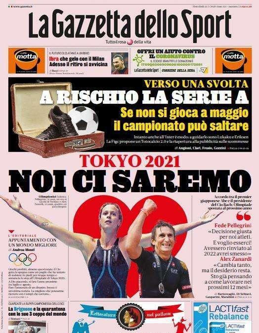 L'apertura de La Gazzetta dello Sport: "A rischio la Serie A"