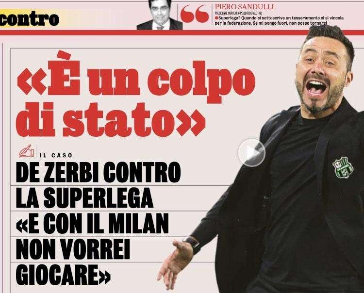 De Zerbi SuperLega: grande risalto sui giornali per le parole del tecnico del Sassuolo