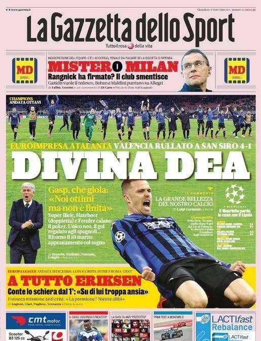 L'apertura de La Gazzetta dello Sport: "Divina Dea"