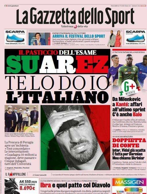 La Gazzetta dello Sport in apertura: "Suarez, te lo do io l'italiano"