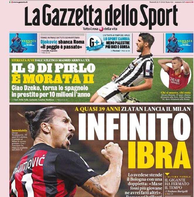 La Gazzetta dello Sport in apertura: "Infinito Ibra"