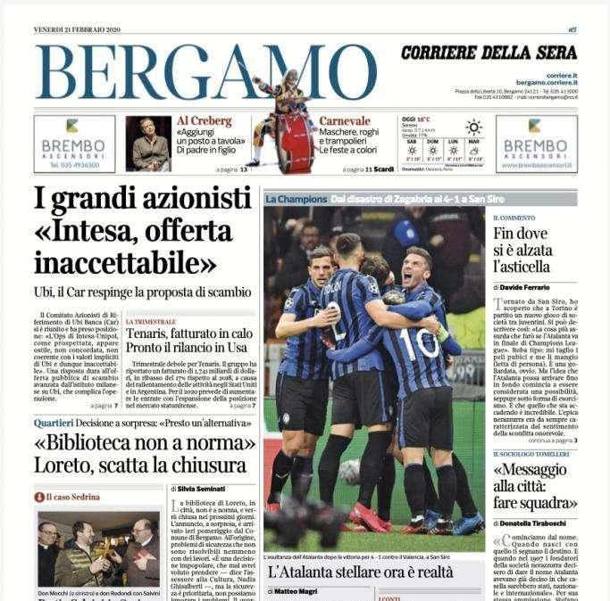 Corriere di Bergamo: "L’Atalanta stellare ora è realtà"