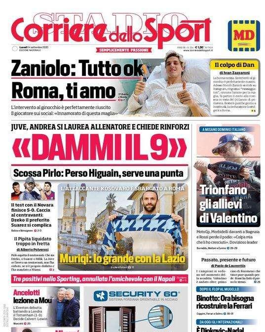L'apertura del  Corriere dello Sport su Pirlo: "Dammi il 9"