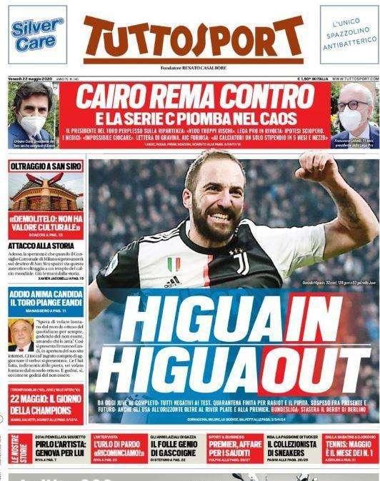 L'apertura di Tuttosport sull'attaccante della Juventus: "Higuain, Higuaout"