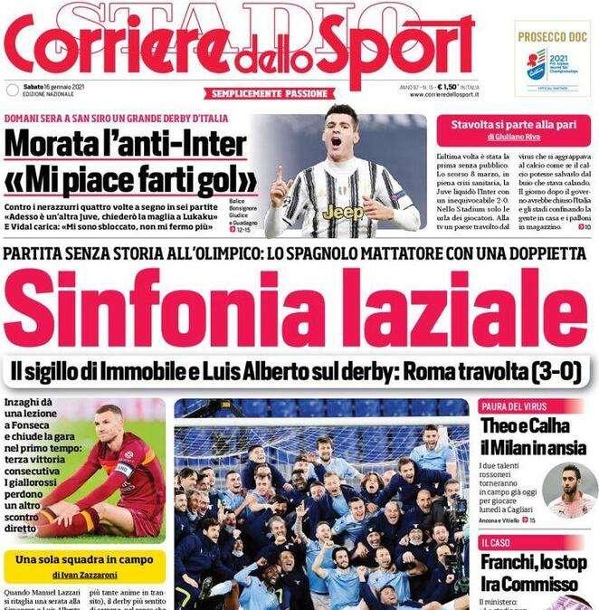 L'apertura del Corriere dello Sport sul derby: "Sinfonia laziale"