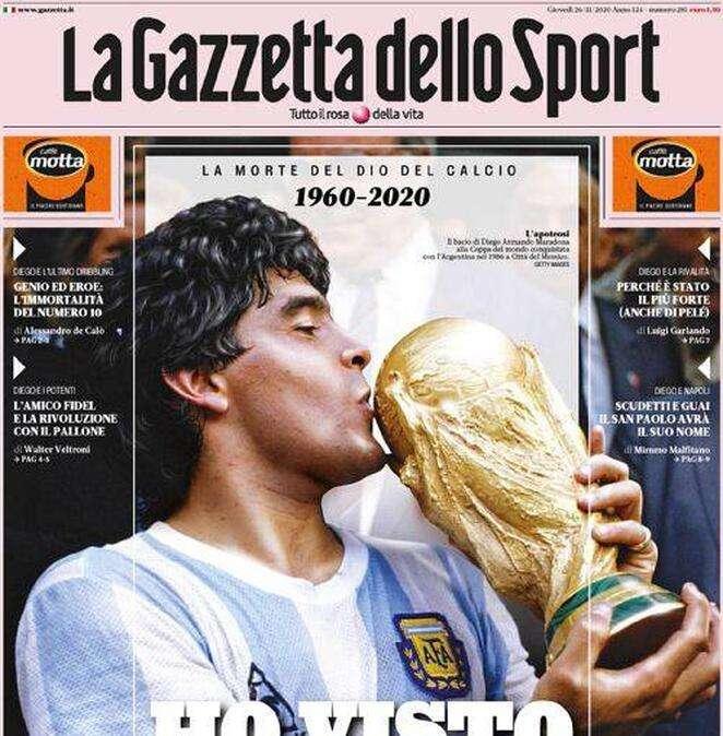 La Gazzetta dello Sport in apertura: "Ho visto Maradona"