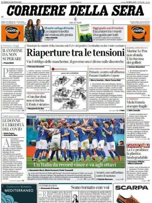 Pensiero stupendo. Corriere della Sera: "En plein azzurro, Mancini fa giocare tutti"