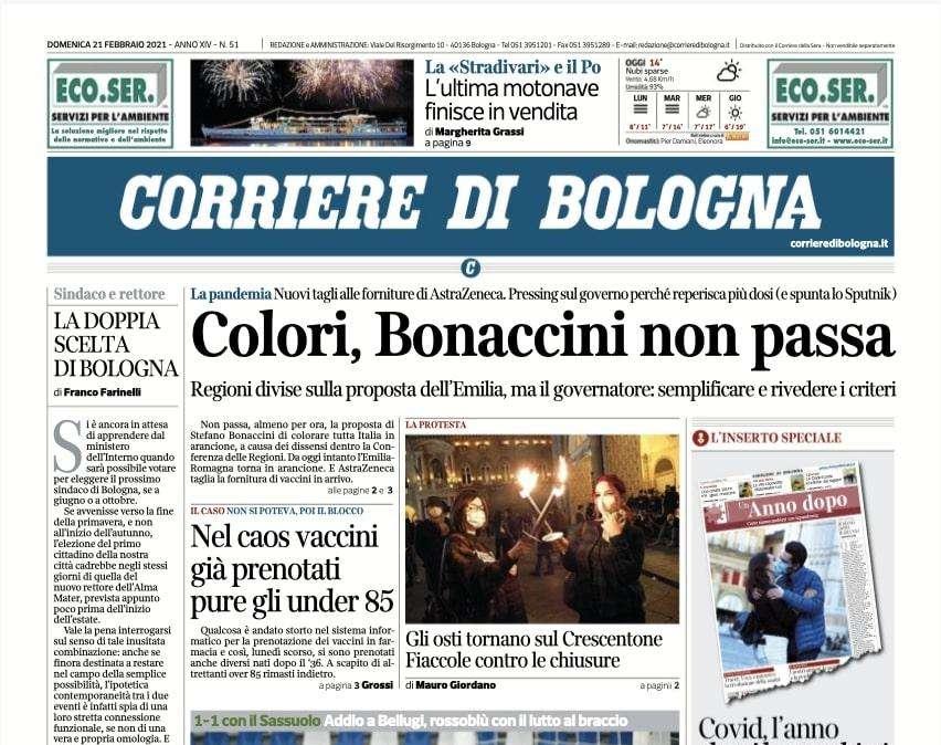 Corriere di Bologna: "Tanto Bologna, poi il pari. Gol e barricate non bastano"