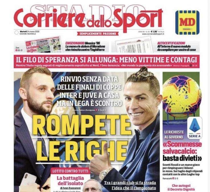 Prima pagina Corriere dello Sport: “Rompete le righe”
