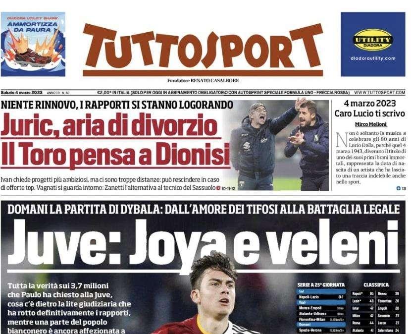 Dionisi Torino, Tuttosport in prima pagina: "Può essere l'erede di Juric"