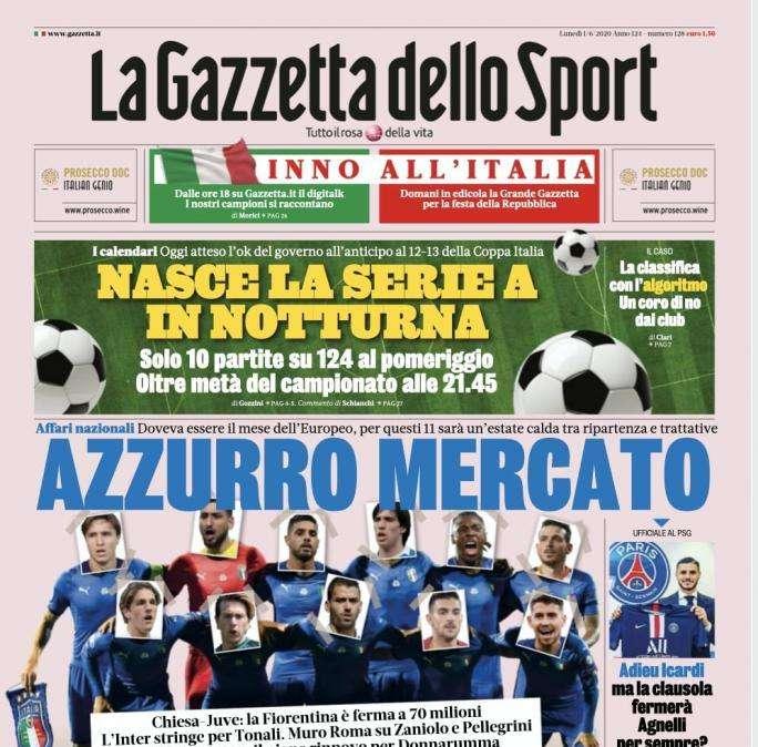 La Gazzetta dello Sport in apertura: "Azzurro mercato"