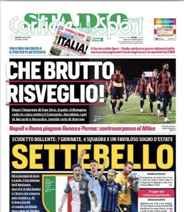 Corriere dello Sport : "Settebello Scudetto. Sassuolo, lezione al Bologna"