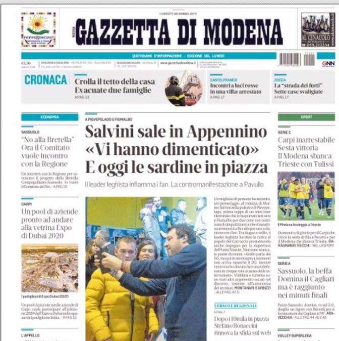 Gazzetta di Modena: "Sassuolo, la beffa. Domina il Cagliari ma è ripreso al 90'"