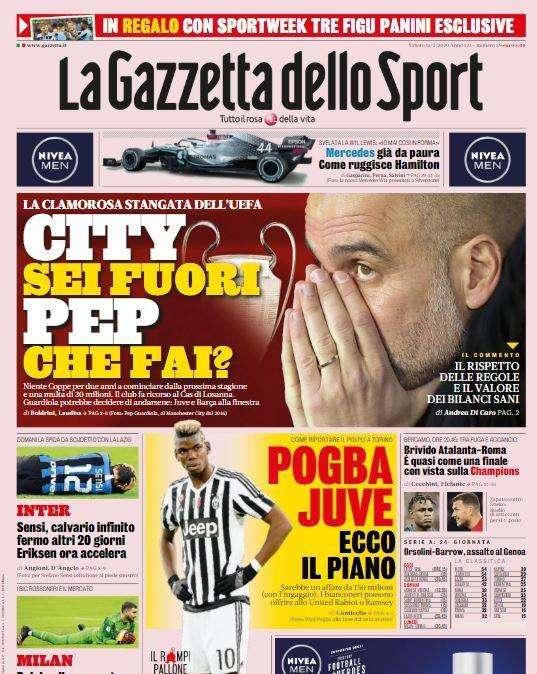 La Gazzetta dello Sport in apertura: "City sei fuori. Pep che fai?"