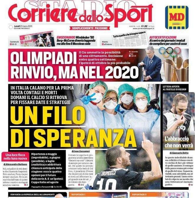 L'apertura del Corriere dello Sport: "Un filo di speranza"