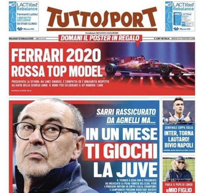 Prima pagina Tuttosport su Sarri: "In un mese ti giochi la Juve"